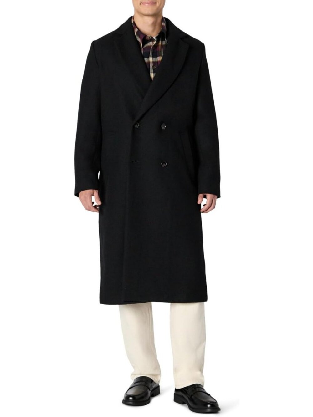 Men's Relaxed-Fit Double Breasted Wool Blend Longline Topcoat, Classic Lapel